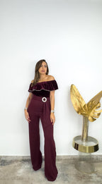 WINE VELVET JUMPSUIT