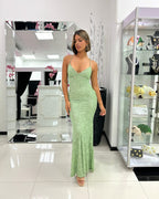 SAGE SEQUIN FORMAL DRESS