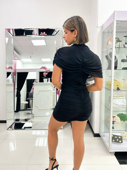 BLACK MESH MINI DRESS