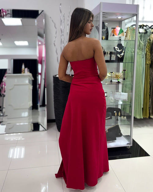 STRAPLESS RUFFLE DETAILS DRESS