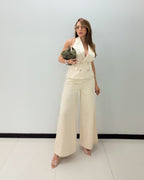 IVORY BUTTON DETAILS PANT SET