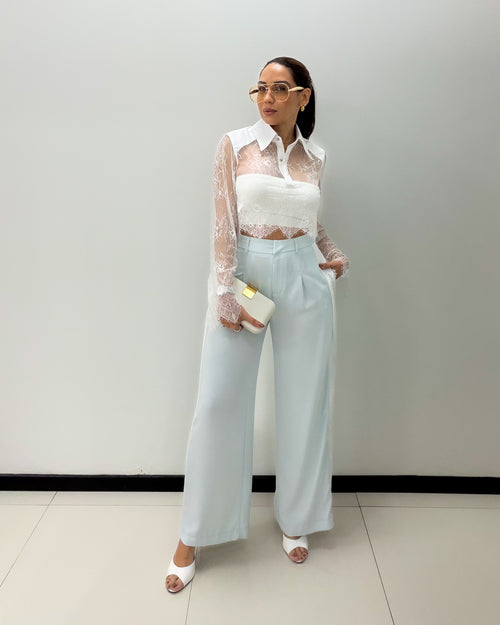 WHITE LACE CROP SHIRT