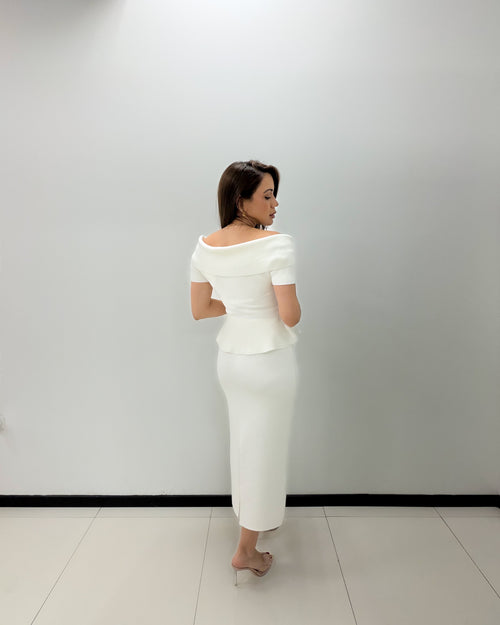 OFF SHOULDER KNIT MIDI SKIRT SET