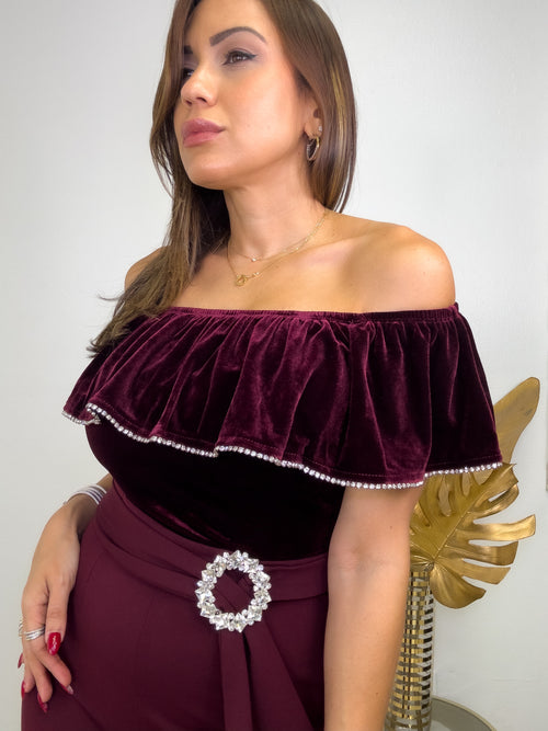 WINE VELVET JUMPSUIT