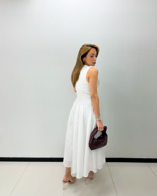 POPLIN SCALLOP MIDI DRESS