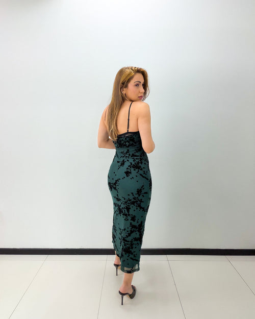 DARK GREEN VELVET MIDI DRESS
