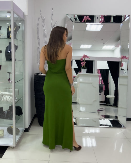 GREEN LINEN MAXI DRESS