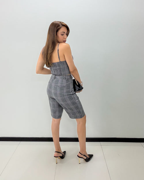 GREY PLAID BERMUDA SET