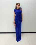 DEEP BLUE RUCHED DRESS