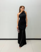 BLACK RUCHED MESH DRESS