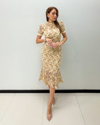 TAUPE LACE MIDI DRESS