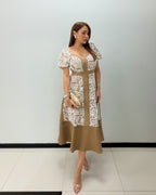 TAUPE LACE MIDI DRESS