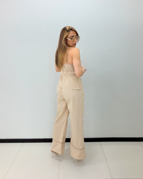 KHAKI STRIPES PANT SET