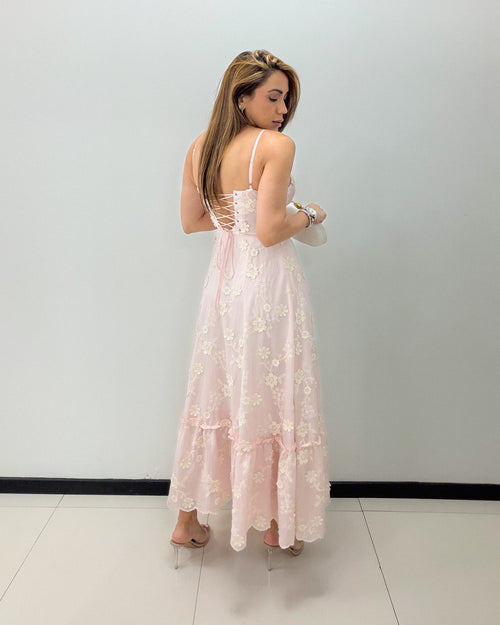 PINK EMBROIDERED MIDI DRESS