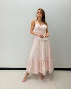 PINK EMBROIDERED MIDI DRESS