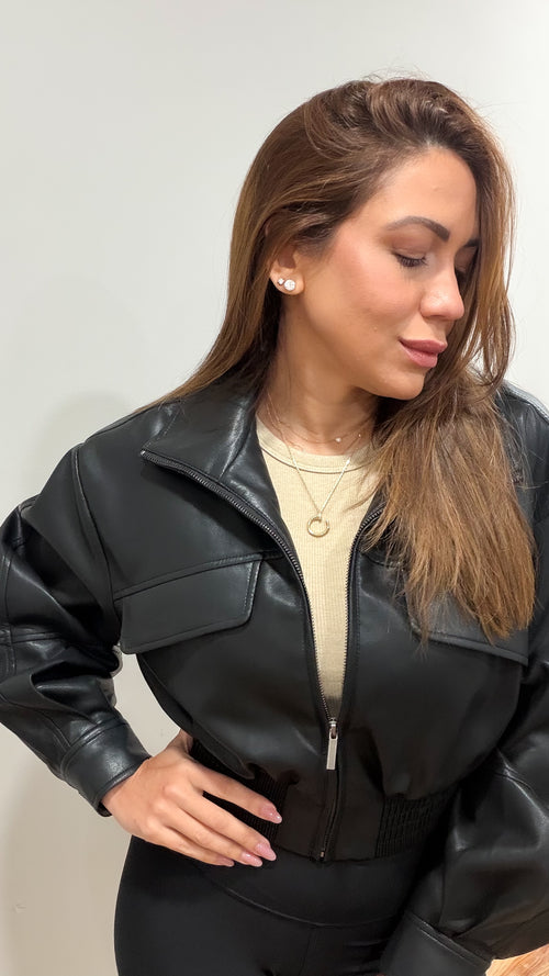FAUX LEATHER CROP JACKET