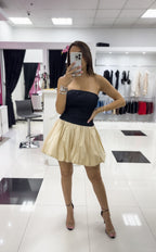 BLACK BEIGE BALLOON DRESS