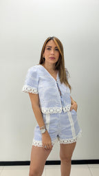 BLUE EMBROIDERED SHORT SET