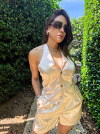 VINTAGE ROSE SATIN SHORT SET
