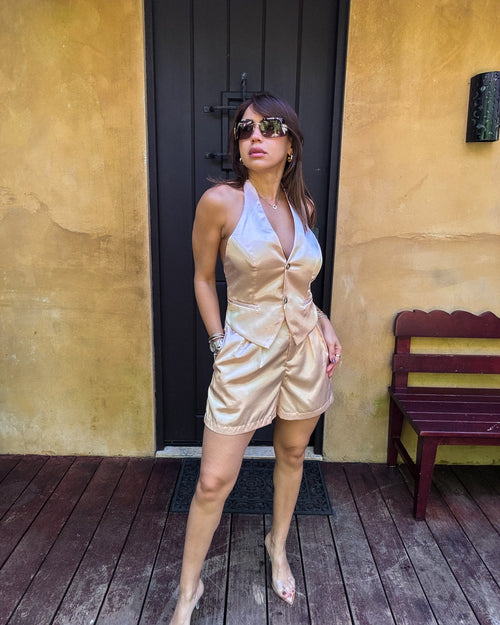 VINTAGE ROSE SATIN SHORT SET