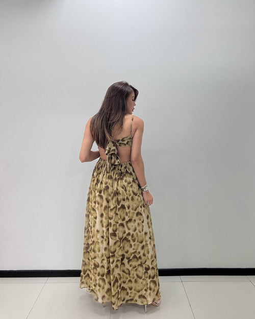 OLIVE/BROWN PRINT MAXI DRESS