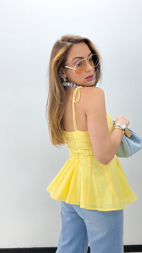 YELLOW SHOULDER TIE TOP