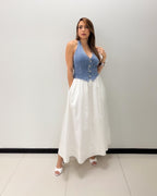 DENIM-WHITE MIDI DRESS
