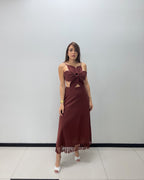 BURGUNDY FLOWER DETAIL DRESS