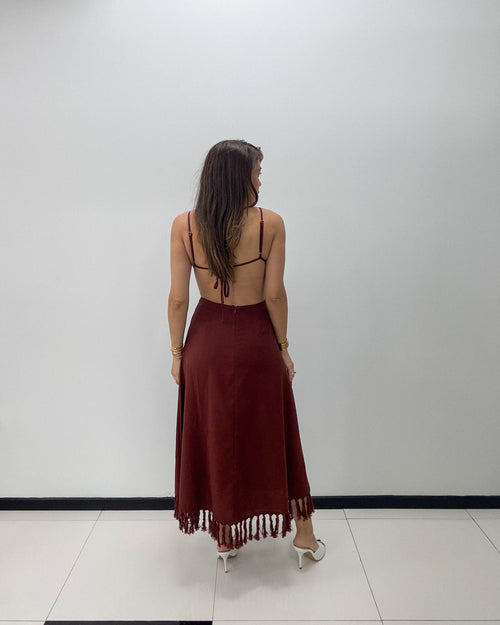 BURGUNDY FLOWER DETAIL DRESS