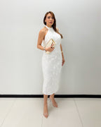 WHITE LACE MIDI DRESS
