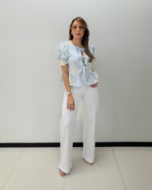 LT BLUE EMBROIDERED TOP