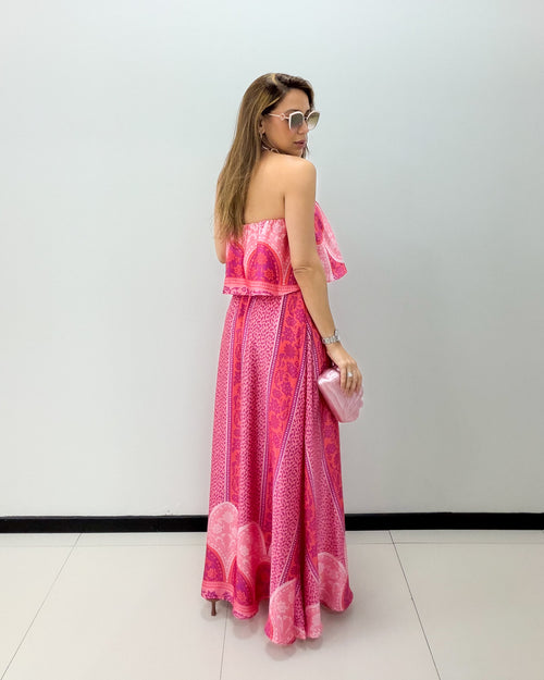 FUCHSIA PRINT TUBE MAXI DRESS