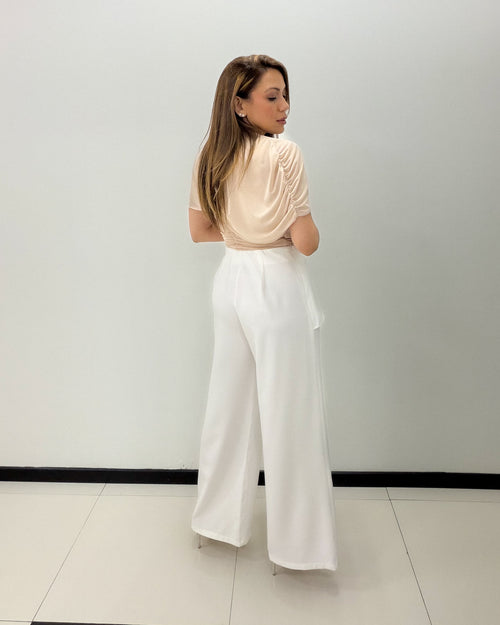WHITE BUCKLE WRAP PANT