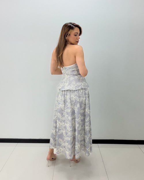 NAVY STRIPE EMBROIDERED SKIRT SET