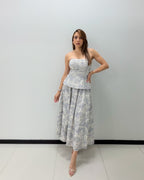 NAVY STRIPE EMBROIDERED SKIRT SET
