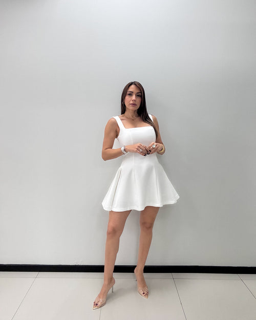 SQUARE NECK FLARE MINI DRESS