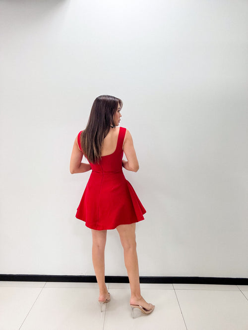 SQUARE NECK FLARE MINI DRESS