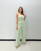 SAGE DRAPED BOW JUMPSUIT