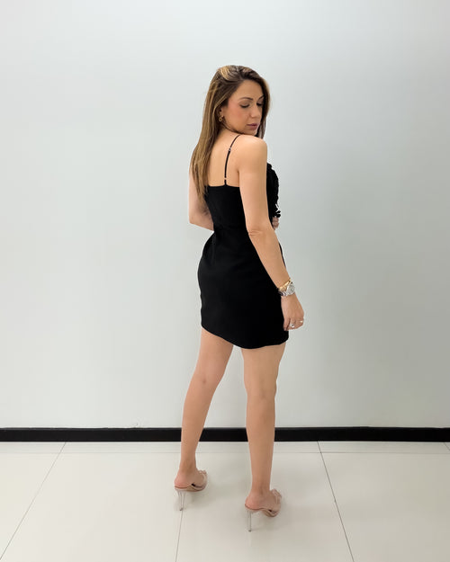 BLACK FLORAL DETAIL MINI DRESS