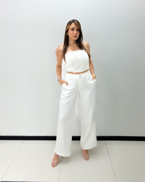 STRAPLESS EMBROIDERED PANT SET