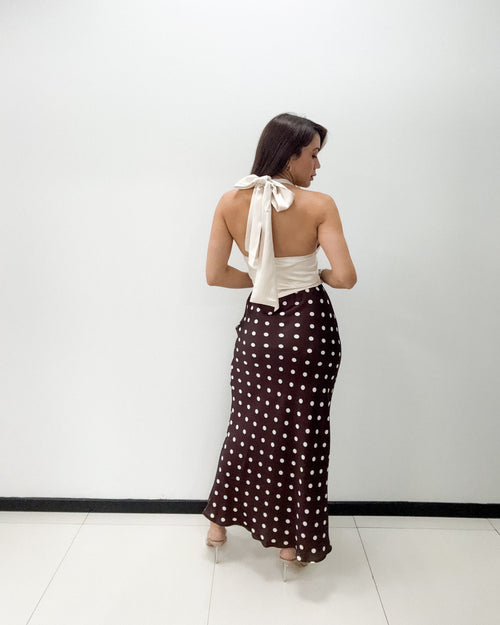 BROWN POLKA DOTS MIDI SKIRT