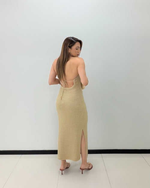 MOCHA CROCHET MIDI DRESS