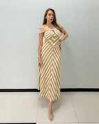 IVORY-TAN STRIPED KNIT DRESS
