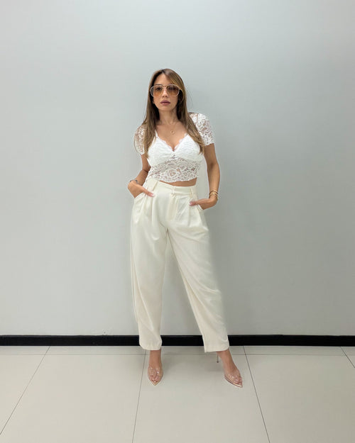 IVORY PLEATED TROUSERS