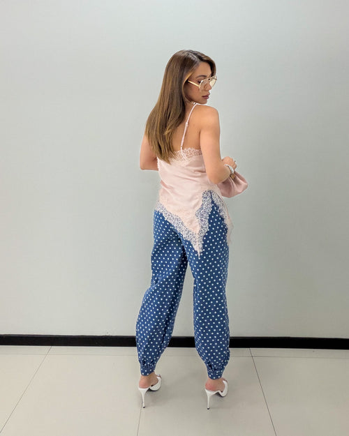 DENIM POLKA DOTS PANT