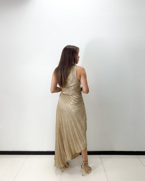 METALLIC PLEATED DRESS
