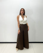 BROWN SIDE BUTTON DETAILS PANT