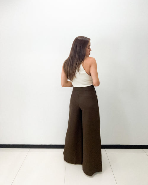 BROWN SIDE BUTTON DETAILS PANT
