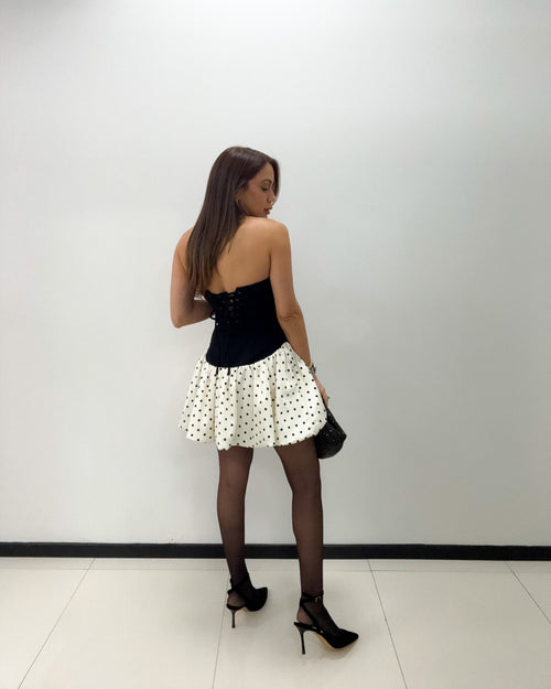 BLACK POLKA DOTS BUBBLE MINI DRESS