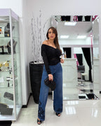 BLACK DETAILS WIDE LEG JEANS